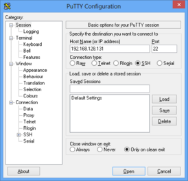Скриншот программы PuTTY