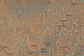 Лист карты Марса Оксийское болото (лат. Oxia Palus) с отмеченными основными примечательными объектами. Эта область содержит множество зон хаосов и сточных каналов (старых речных долин). Арам находится внизу снимка.