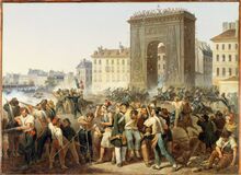 Революция 1830 года. Уличный бой в Париже у Ворот Сен-Дени