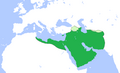 Карта Праведного халифата (темно-зелёный) с вассальными государствами (светло-зелёный), около 654 г.