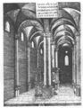 Интерьер старой синагоги из двух нефов с бимой между колоннами, 1519 год