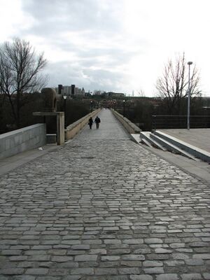 Photo of a bridge with a surface of flat stones