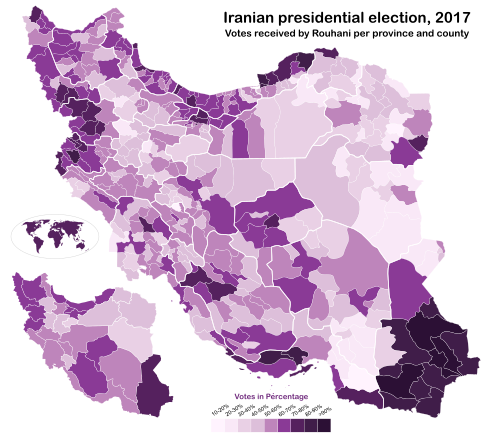 Голоса, полученные Рухани по провинциям и шахрестанам