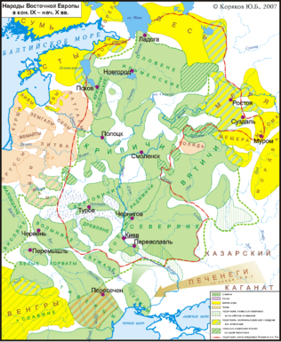 Карта расселения славян и их соседей в кон. 9 -- нач. 10 вв. в Восточной Европе