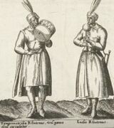 Изображение русских (рутенов) барабанщика и трубача, рисунок из книги Пьетро Бертелли (Pietro Bertelli), 1563 год.