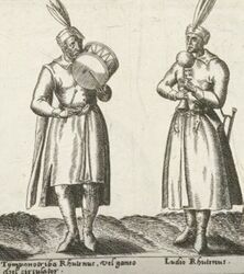 Рутены (русины) барабанщик и трубач, рисунок из книги Пьетро Бертелли (Pietro Bertelli), 1563 год.