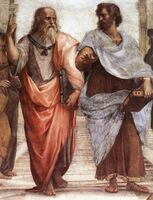 Платон в пурпурной одежде, фрагмент картины Рафаэля «Афинская школа» (цвет картины немного изменился со временем)[7]