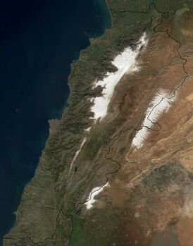 Спутниковое изображение хребтов Ливан и Антиливан