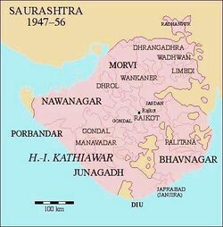 Расположение княжества Ванканер в Саураштре