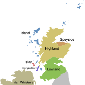 Регионы производства шотландского виски.