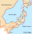 Японский архипелаг, Японское море и окружающая часть континентальной Восточной Азии в среднем плиоцене до позднего плиоцена (3,5-2 млн лет назад)