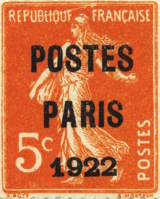 1922: гашение Парижа на марке типа Камея Сеятельница