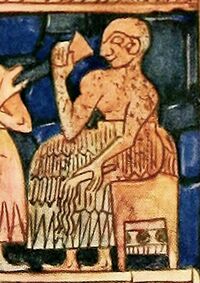 Изображение восседающего на троне царя. Фрагмент доски для игры, найденной в гробнице PG 1332 на царском кладбище в Уре. Гробница PG 1332, как полагают, принадлежит царю Акаламдугу