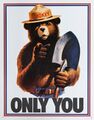Для предотвращения лесных пожаров в США был выпущен данный плакат с изображением бурого медведя Смоки. Надпись гласит: «Только ты!» (9 августа 1944 года)