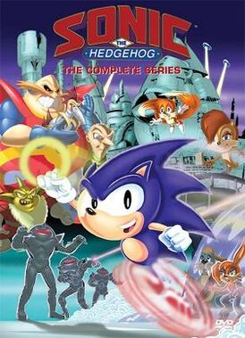Обложка DVD издания мультсериала, нарисованная сценаристом и художником комиксов Sonic the Hedgehog, Кеном Пендерсом.
