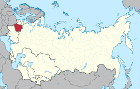 Территория Белорусской ССР на карте Советского Союза 1989 года (выделена красным цветом)