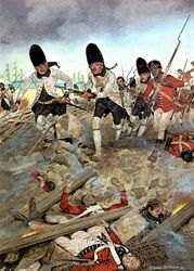 Атака испанских гренадеров совместно с кубинской милицией в сражении у Пенсаколы 1781 года.