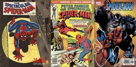 Обложки 1-х выпусков всех серий The Spectacular Spider-Man. Слева направо: The Spectacular Spider-Man (1968 г.), Peter Parker, The Spectacular Spider-Man (1976 г.), Spectacular Spider-Man (2003 г.).