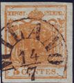 Первая почтовая марка австрийского владения Ломбардия-Венеция, 1850, 5 чентезимо (Sc #1)[^]