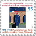 Немецкая почтовая марка (дизайн Томи Унгерера), совместный выпуск с Францией, в честь 40-летия подписания договора о франко-германском сотрудничестве