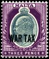 Надпечатка военного налога на марке Мальты (1918)