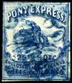 Марка местной почты, отпечатанная компанией Wells Fargo и погашенная в городе Вирджиния-Сити (1862, 25 центов)