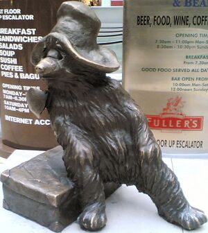 Statue of Paddington Bear in Paddington Station.