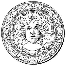 Третий герб города Стокгольма, введенный в употребление в 1376 г. Изображает Эрика IV Святого