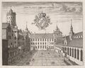 Площадь перед дворцом в 1670, вид с востока. Люди изображены меньше, чем они выглядят в реальности, и здания кажутся больше своих реальных размеров.