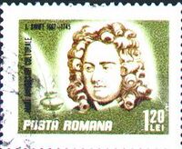 Почтовая марка Румынии, посвящённая Дж. Свифту