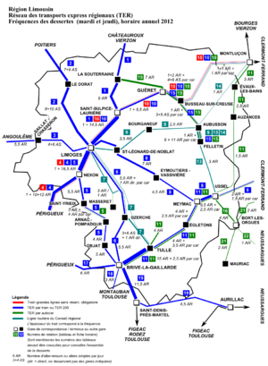 Схема сети пригородного сообщения TER в Лиможе
