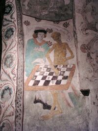 Taby kyrka Death playing chess.jpg