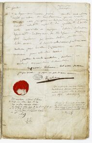 Пятая страница завещания Наполеона Бонапарта, 1821 год