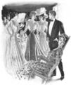 Модные летние вечерние платья в 1906 году имели короткие рукава или длиной в три четверти. Некоторые дамы носили шляпки, а мужчины надевали смокинги.