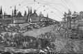 Крымская война: английские корабли нападают на Соловецкий монастырь. Лубок.