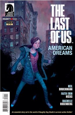 Передняя обложка первого выпуска The Last of Us: American Dreams, с изображением Джулиана Тотино Тедеско. Обложка была предназначена для того, чтобы свести реалистичный вид игры и стилизованный внешний вид комикса[1]