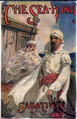 Обложка американского издания книги «Морской ястреб» (1915), художник Гарольд Мэтьюс Бретт[en]
