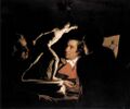 Три человека, рассматривающих гладиатора при свечах (1765)