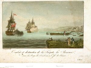 HMS Adamant (в центре) и HMS Tremendous против Preneuse, 11 декабря 1799