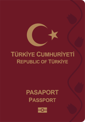 Лицевая сторона обложки биометрического паспорта гражданина Турции