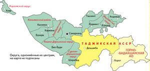 Таджикская Автономная Социалистическая Советская Республика на карте
