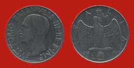 монета в 1 лиру, отчеканенная из акмонитала (1940 год)