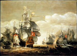 The Battle of Lowestoft, 13 June 1665, showing HMS Royal Charles and the Eendracht by, painted c. 1665