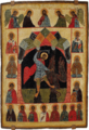 Никита, побивающий беса, с Деисусом и избранными святыми. Новгород, последняя треть XV века