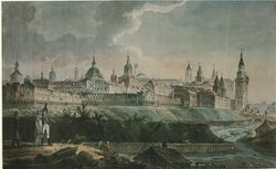 Круглая башня (в центре) на акварели неизвестного художника. 1806—1812 гг.