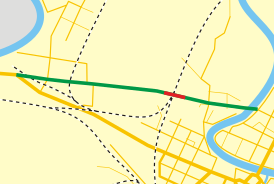 Белозерский путепровод помечен красным. Зелёным отмечена будущая вылетная магистраль