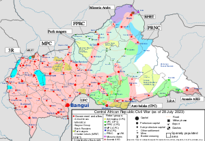 Текущая военная ситуация в Центральноафриканской Республике (подробную карту текущей военной ситуации смотрите здесь)