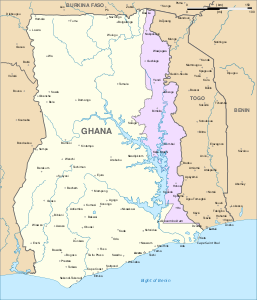 Западный Тоголенд (розовым) на карте Ганы