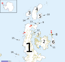 Антарктический пролив (1 — Антарктический полуостров; 3-4-5 — группа о-в Жуэнвиль)