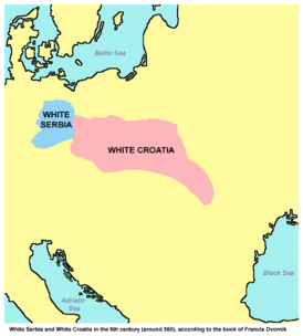 Местоположение Белой Сербии и Белой Хорватии в VI веке (около 560 года), по книге Франтишека Дворника.